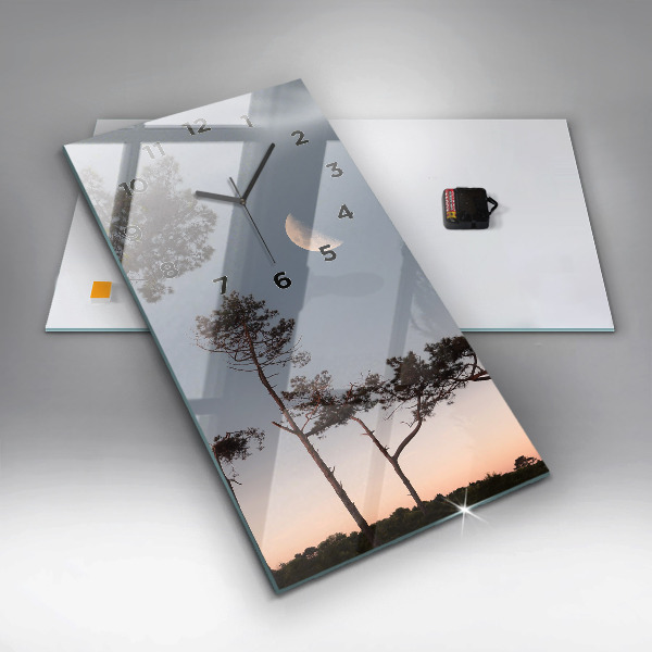 Vertikale Uhr mit motiv Mondsichel und Bäume