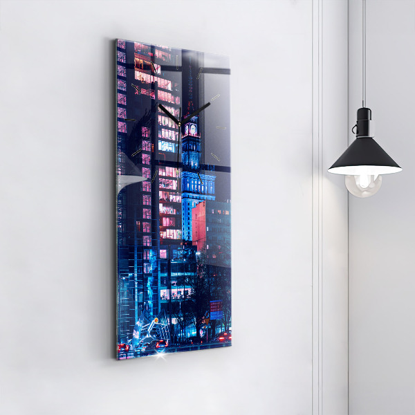 Vertikale Uhr mit motiv Warschau bei Nacht