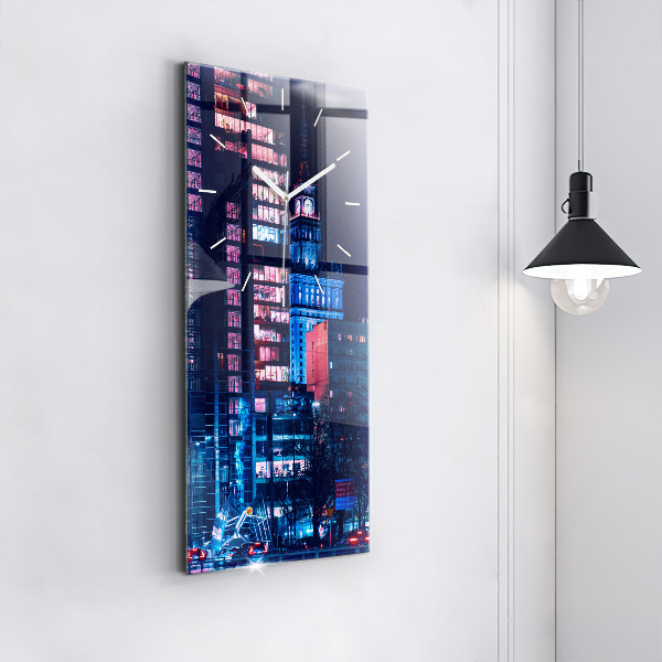 Vertikale Uhr mit motiv Warschau bei Nacht