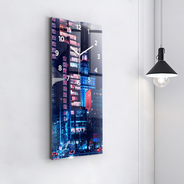 Vertikale Uhr mit motiv Warschau bei Nacht