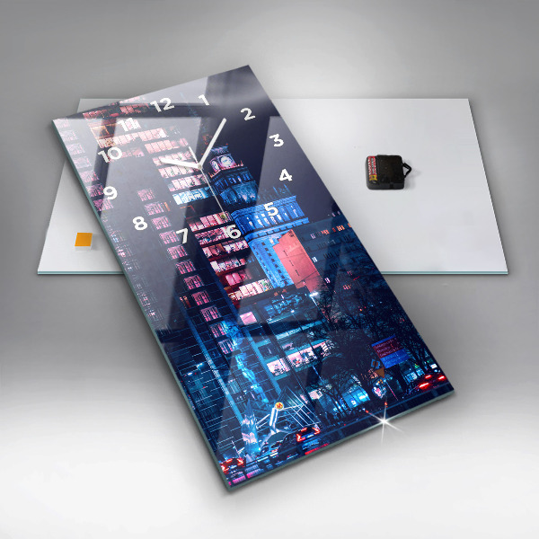 Vertikale Uhr mit motiv Warschau bei Nacht