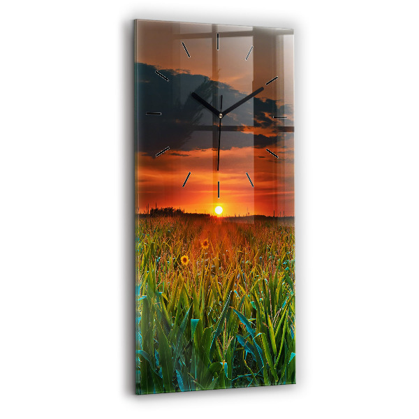 Vertikale Uhr mit motiv Sonnenblumen auf einer Wiese