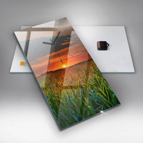 Vertikale Uhr mit motiv Sonnenblumen auf einer Wiese