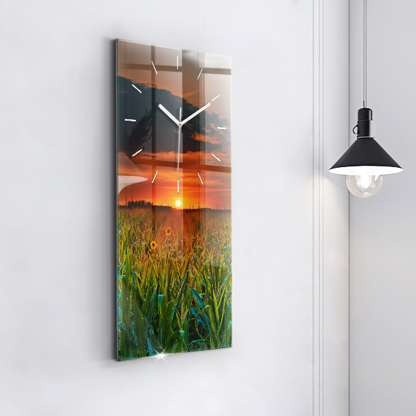 Vertikale Uhr mit motiv Sonnenblumen auf einer Wiese