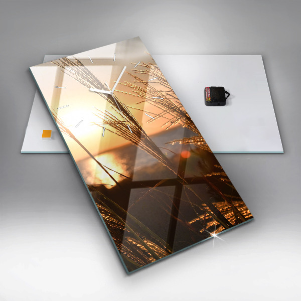 Vertikale Uhr mit motiv Weizen zur Goldenen Stunde