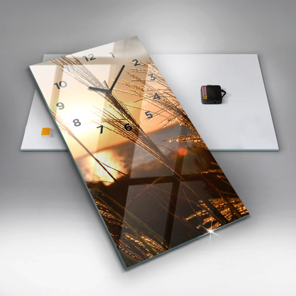 Vertikale Uhr mit motiv Weizen zur Goldenen Stunde