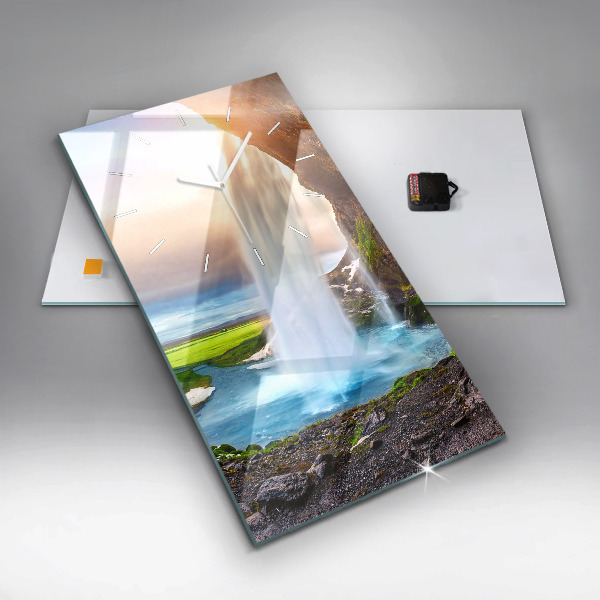 Vertikale Uhr mit motiv Wasserfall in Island