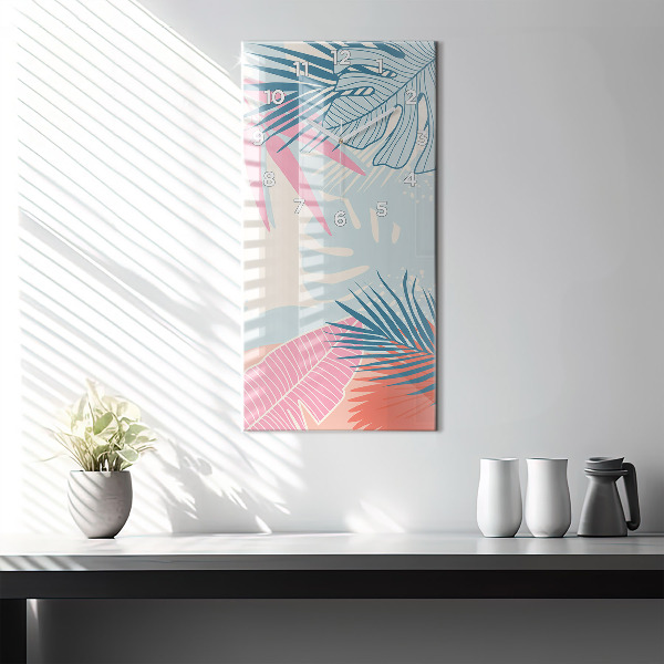 Vertikale Uhr mit motiv Pastellfarbene Blätter - tropisch