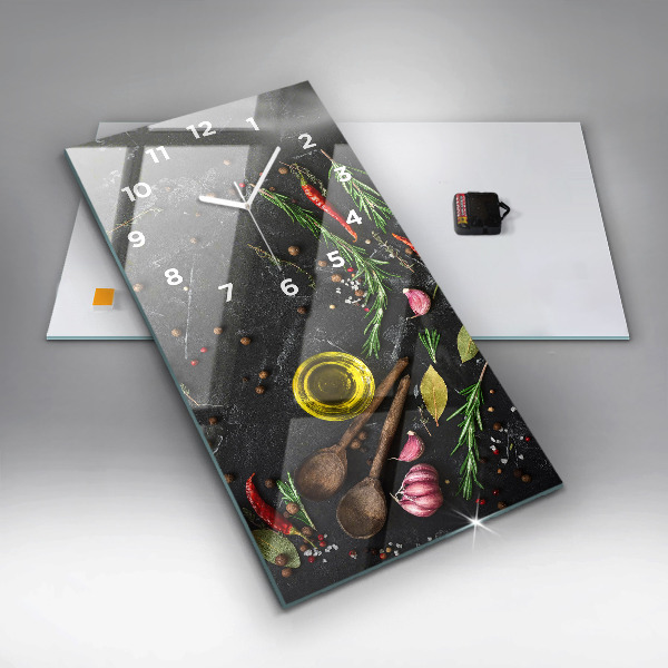 Vertikale Uhr Gewürze auf der Tischplatte