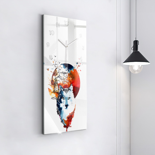 Vertikale Uhr Wolf und Vollmond