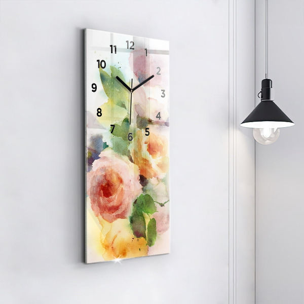 Vertikale Uhr mit motiv Rosen in einer Vase Aquarell