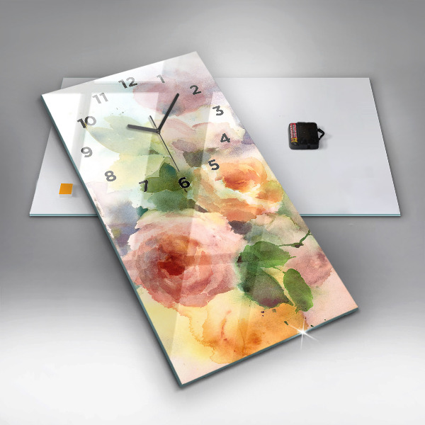 Vertikale Uhr mit motiv Rosen in einer Vase Aquarell