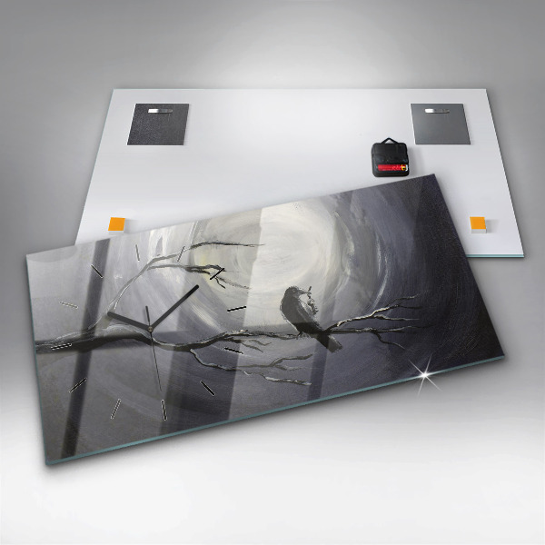 Horizontale Uhr mit motiv Rabe im Mondlicht