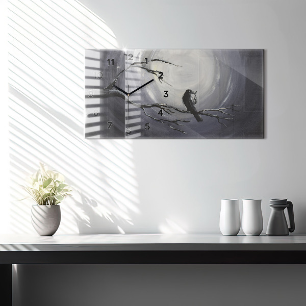 Horizontale Uhr mit motiv Rabe im Mondlicht