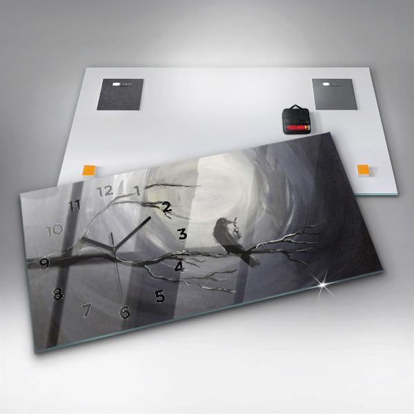 Horizontale Uhr mit motiv Rabe im Mondlicht