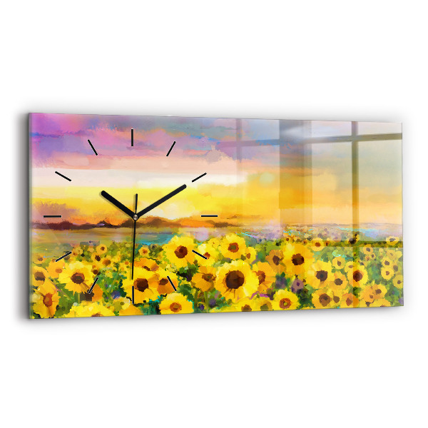 Horizontale Uhr Feld mit Sonnenblumen