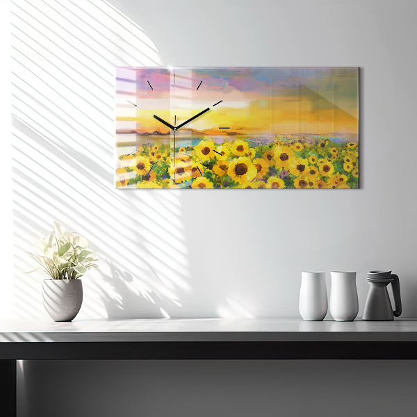 Horizontale Uhr Feld mit Sonnenblumen