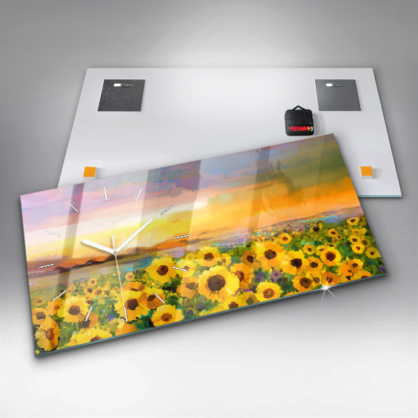 Horizontale Uhr Feld mit Sonnenblumen