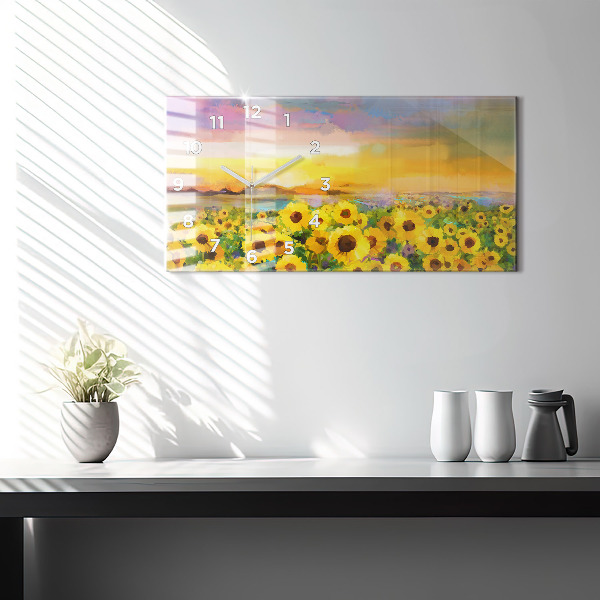 Horizontale Uhr Feld mit Sonnenblumen