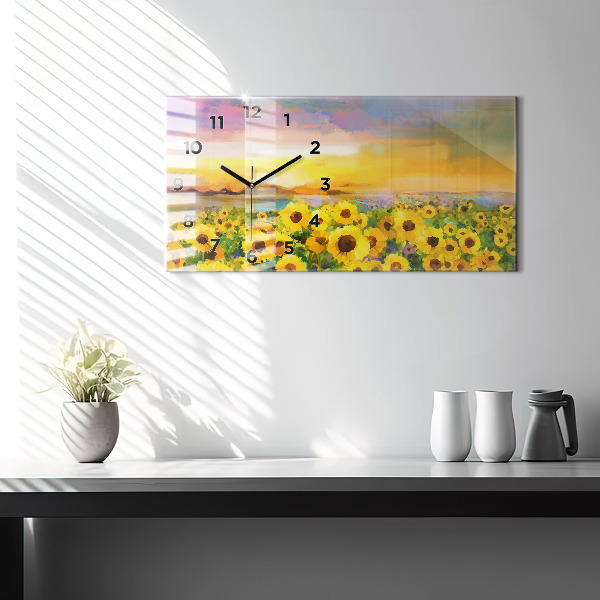 Horizontale Uhr Feld mit Sonnenblumen
