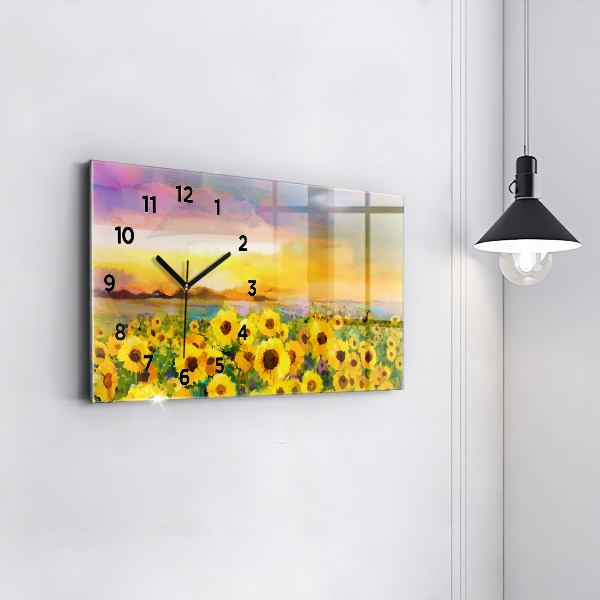 Horizontale Uhr Feld mit Sonnenblumen