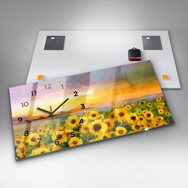 Horizontale Uhr Feld mit Sonnenblumen