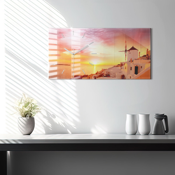 Horizontale Uhr mit motiv Alte Windmühle in Santorini