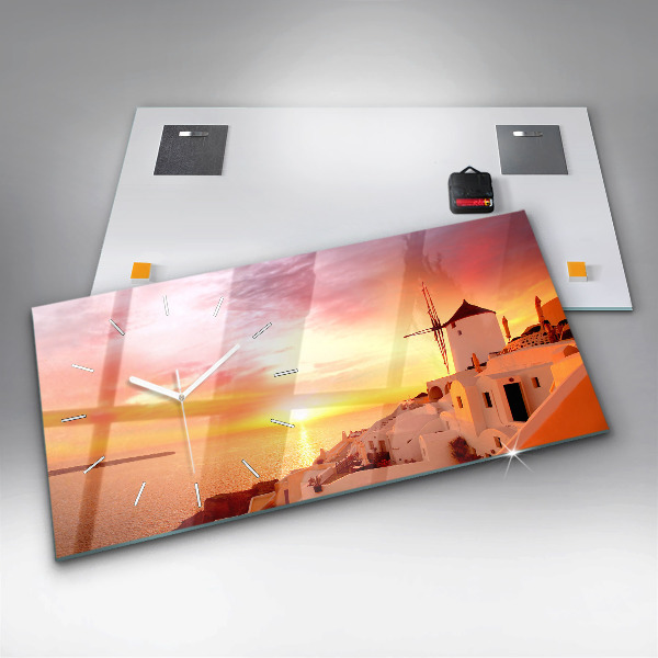 Horizontale Uhr mit motiv Alte Windmühle in Santorini