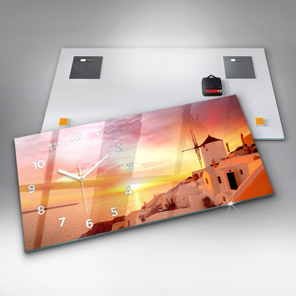 Horizontale Uhr mit motiv Alte Windmühle in Santorini