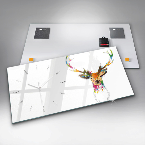 Horizontale Uhr mit motiv Kopf eines farbigen Hirsches