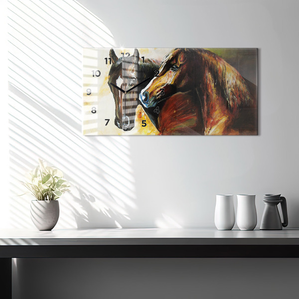 Horizontale Uhr Zwei gemalte Pferde