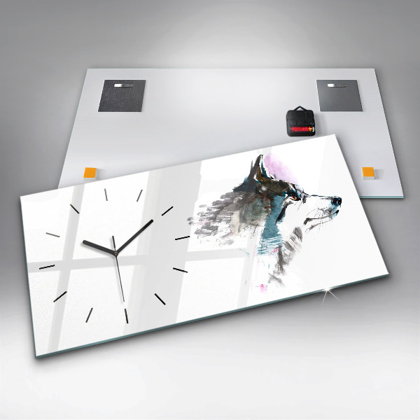 Horizontale Uhr mit motiv Profil eines gemalten Wolfes