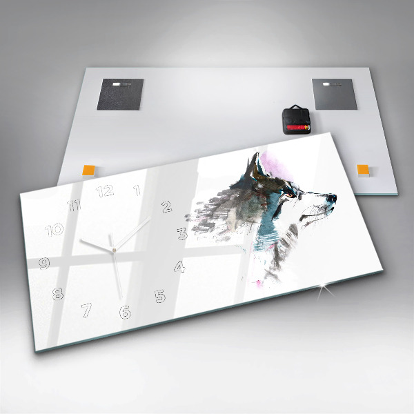 Horizontale Uhr mit motiv Profil eines gemalten Wolfes