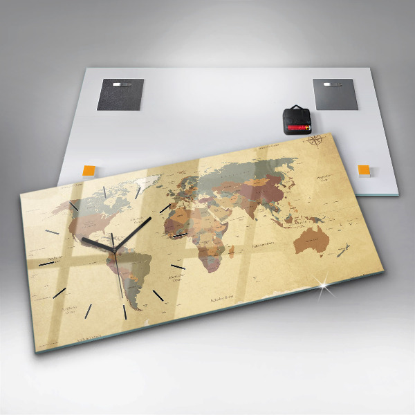 Horizontale Uhr mit motiv Weltkarte im Vintage-Stil