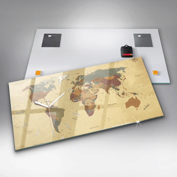Horizontale Uhr mit motiv Weltkarte im Vintage-Stil