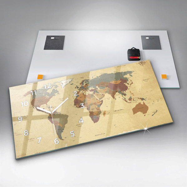 Horizontale Uhr mit motiv Weltkarte im Vintage-Stil