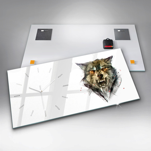 Horizontale Uhr Gezeichnetes Porträt eines Wolfes