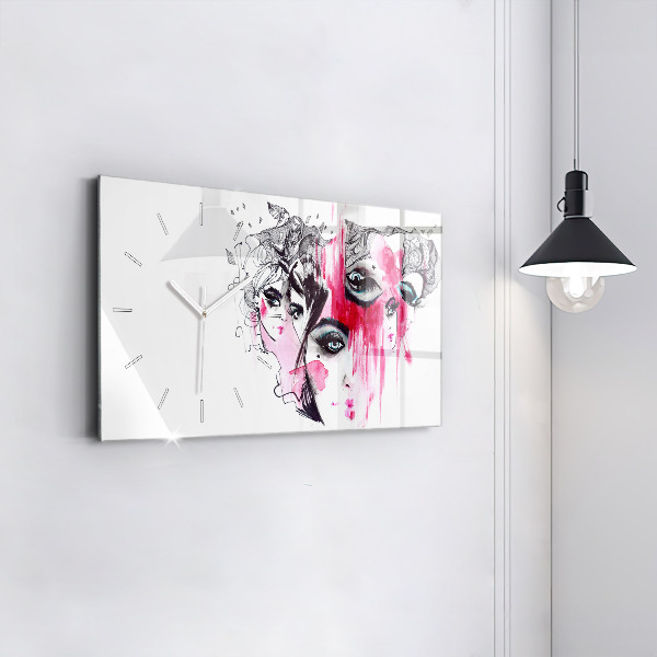 Horizontale Uhr mit motiv Viele Gesichter Abstrakt