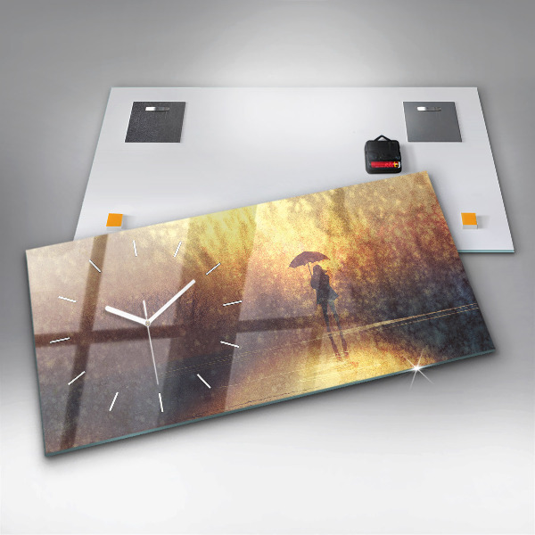 Horizontale Uhr mit motiv Frau mit Regenschirm
