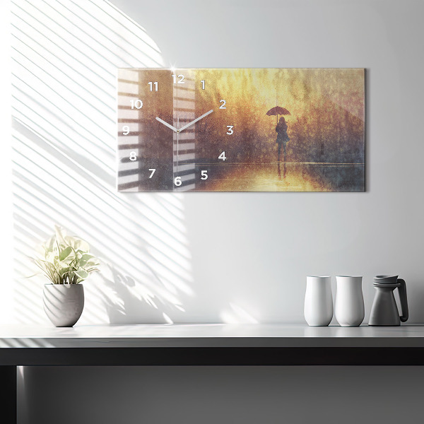 Horizontale Uhr mit motiv Frau mit Regenschirm