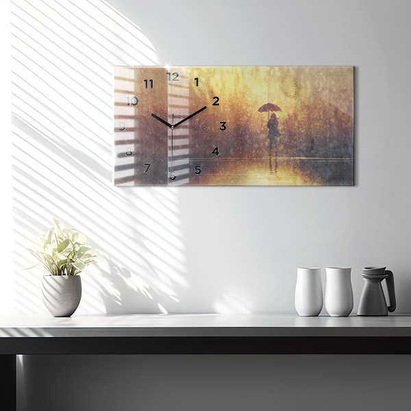 Horizontale Uhr mit motiv Frau mit Regenschirm
