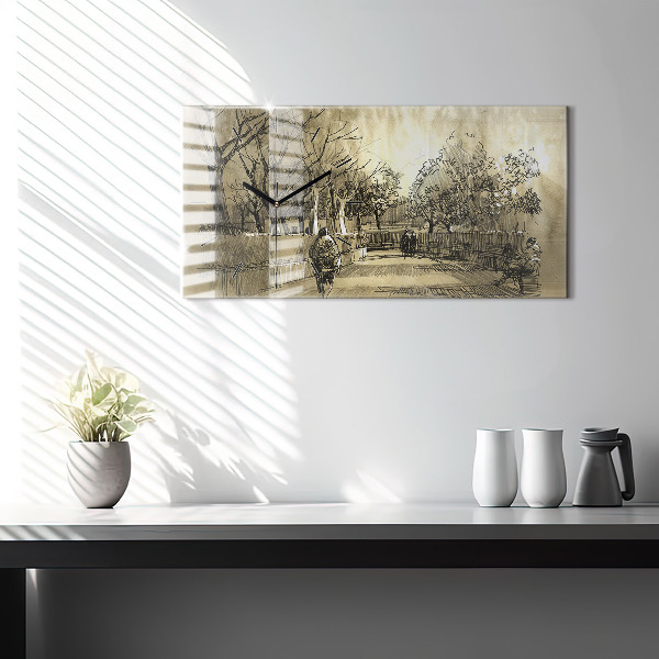 Horizontale Uhr Park und Bäume in Sepia