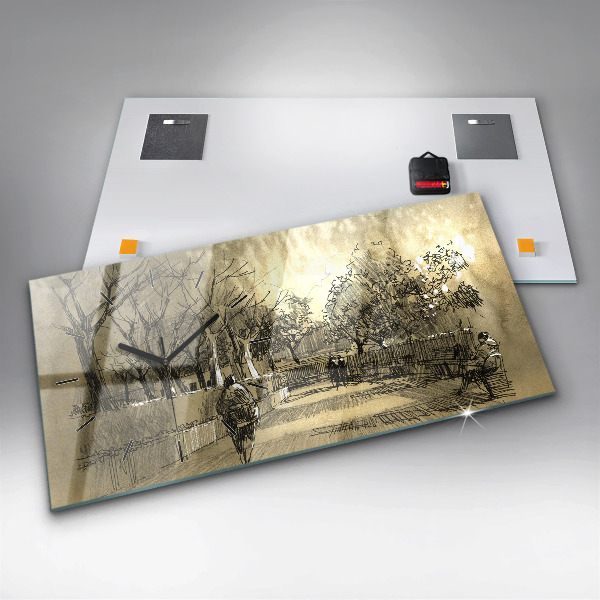 Horizontale Uhr Park und Bäume in Sepia