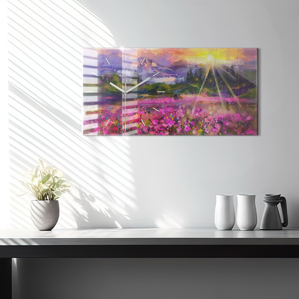 Horizontale Uhr mit motiv Landschaft aus Natur und Blumen