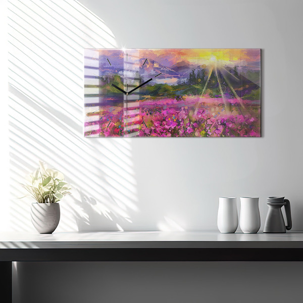 Horizontale Uhr mit motiv Landschaft aus Natur und Blumen