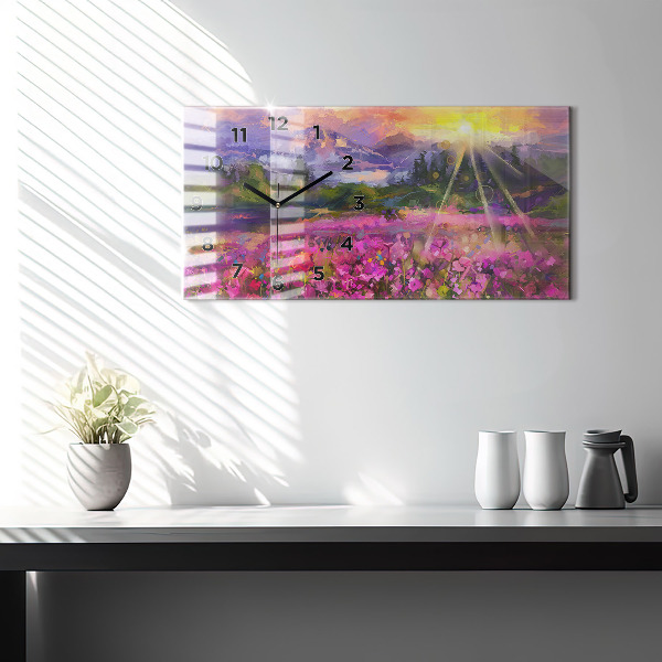 Horizontale Uhr mit motiv Landschaft aus Natur und Blumen