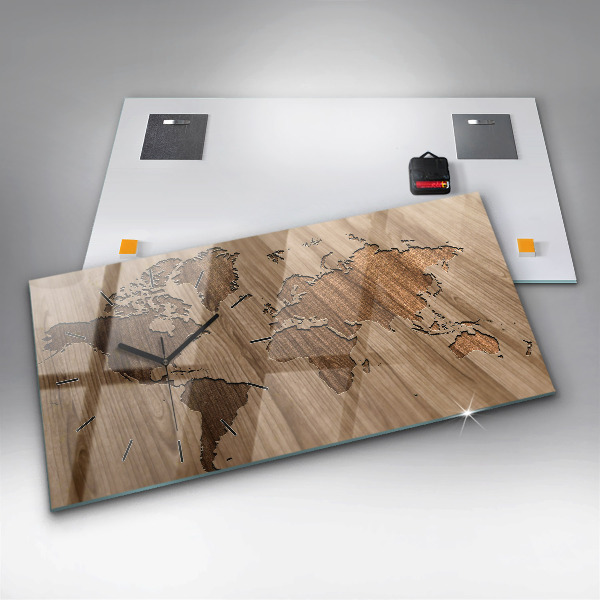 Horizontale Uhr Weltkarte auf Holz