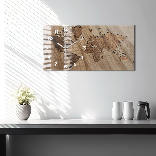 Horizontale Uhr Weltkarte auf Holz