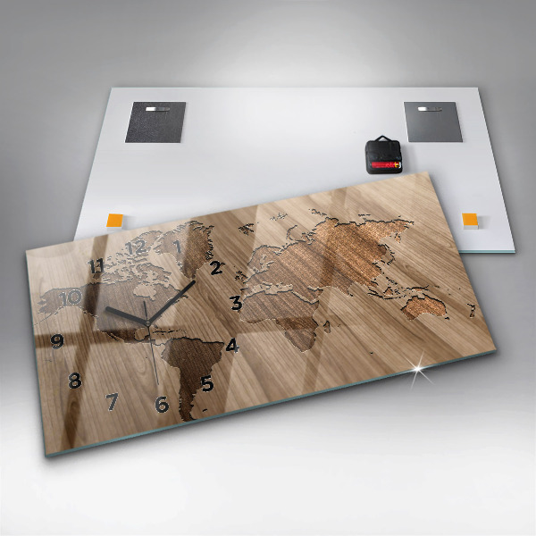 Horizontale Uhr Weltkarte auf Holz