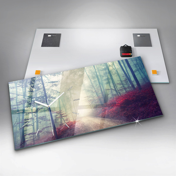 Horizontale Uhr Herbststraße Waldnebel